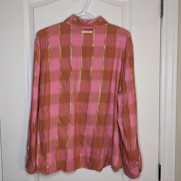 Victoria's secret pink plaid flannel cotton blend pajama top shirt size large @k - Picture 3 of 10